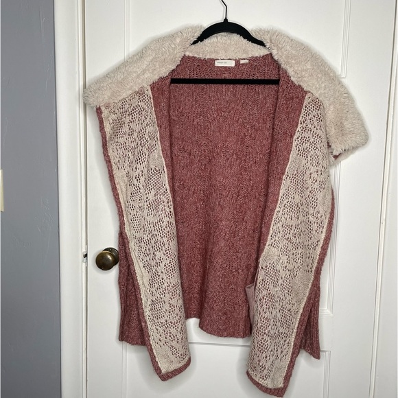 Sleeping On Snow Anthropologie Pink/Rose Knit Cardigan w/ Sherpa Collar Medium - Picture 9 of 14
